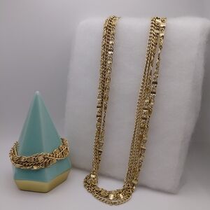 Sarah Coventry Four Dimensions Necklace & Bracelet Set 1970s Aluminum Gold Tone